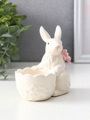 Фигурка с подставкой для мелочей «Белый кролик с цветочком», керамика, 5.6x10.5x10 см