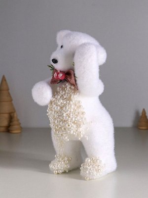 Фигурка «Белый мишка с бантиком в бусинках», 20.5x10x9 см