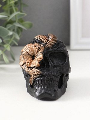Фигурка гипс «Череп с цветком», 7x6x9 см, чёрная