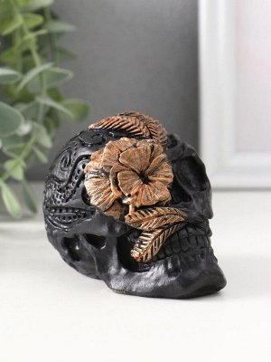 Фигурка гипс «Череп с цветком», 7x6x9 см, чёрная