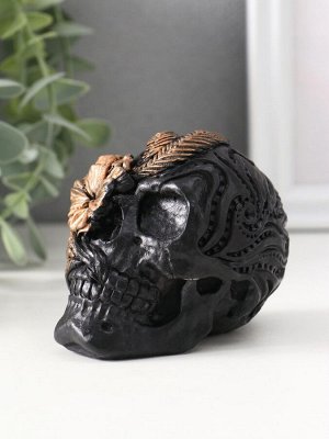 Фигурка гипс «Череп с цветком», 7x6x9 см, чёрная