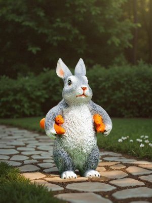 Садовая фигура из полистоуна «Зайка несет морковь», 22x9x13 см