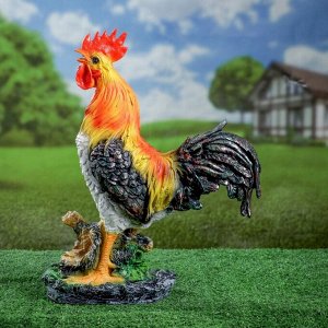 Садовая фигура из полистоуна «Петух на камне», 42x32x13 см