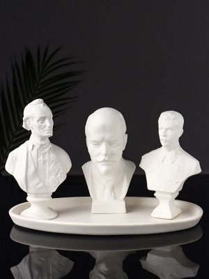 Набор бюстов 3 шт. на подносе, гипс, 20x10x15 см, белый