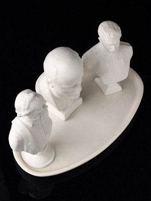 Набор бюстов 3 шт. на подносе, гипс, 20x10x15 см, белый