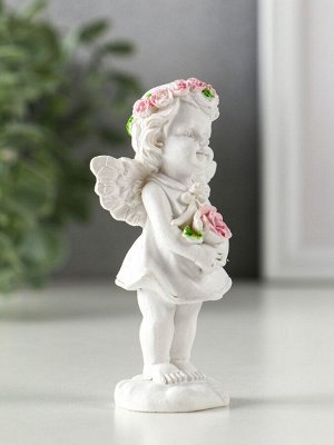 Фигурка полистоун «Ангел-девочка в розовом венке с розами», 12x5.2x3.3 см, МИКС