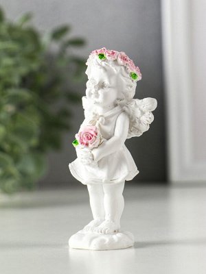 Фигурка полистоун «Ангел-девочка в розовом венке с розами», 12x5.2x3.3 см, МИКС