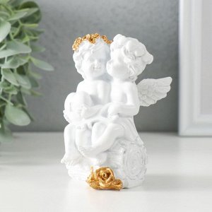 Фигурка полистоун «Белоснежные ангелочки на брёвнышке - сердце и ключик», 7.5x7x10.5 см