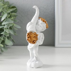 Фигурка полистоун «Белоснежный ангел с рогом с розами», 5.5x4.5x13.5 см