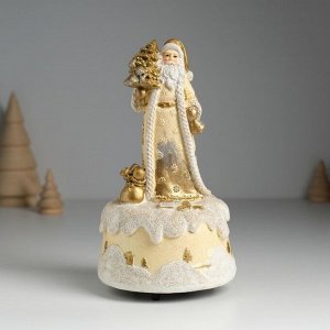 Сувенир музыкальный механический «Фигурка. Дед Мороз в коричневой шубе с ёлкой», полистоун, 10x10x18 см