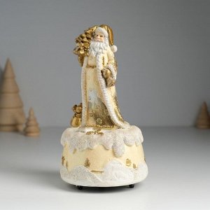Сувенир музыкальный механический «Фигурка. Дед Мороз в коричневой шубе с ёлкой», полистоун, 10x10x18 см