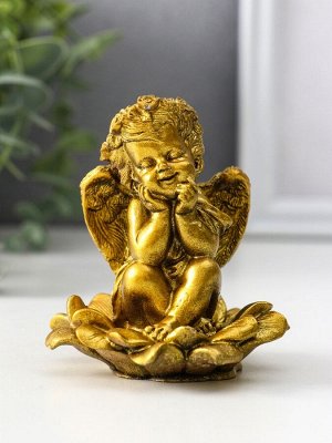 Фигурка гипс «Ангел на цветке», 8.5x7.5x7 см, золото