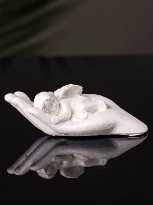 Фигурка гипс «Ангелок на ладони спит», 3x7x3 см, перламутр