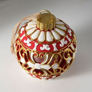 Фигурка-подвеска световая полистоун «Новогодний шар красный с белыми узорами», ёлочная игрушка, 16.5x16.5x20 см