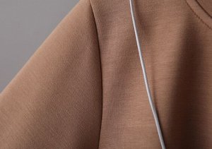 Трикотажный костюм: свитшот разной длины с декором + прямые брюки, пояс на резинке, серый
