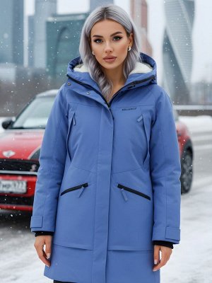 Парка зимняя женская с капюшоном василькового цвета 9538-1Vs