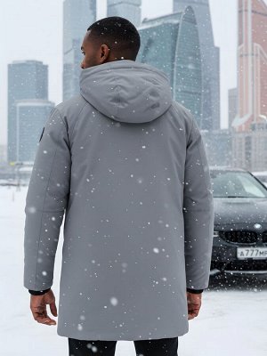 Парка зимняя мужская с капюшоном серого цвета 9533-1Sr