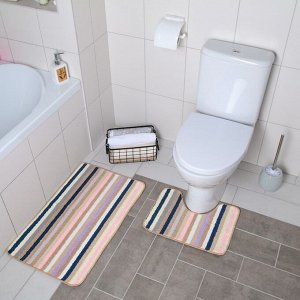 Набор ковриков для ванны и туалета «Полосатик», крупная полоска, 2 шт: 39?45, 45?75 см