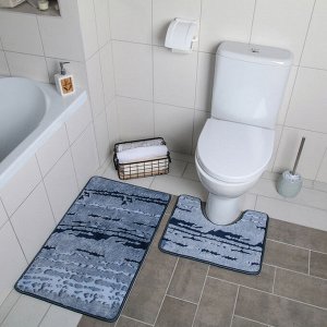 Набор ковриков для ванны и туалета Доляна «Блик», 2 шт: 40?50, 50?80 см, цвет синий