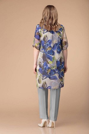 Костюм Костюм Svetlana Style 1233 синие цветы 
Рост: 164 см.

Комплект женский, состоящий из кардигана, топа и брюк. Брюки классические зауженные книзу. По поясу вставка с эластичной тесьмой для удоб