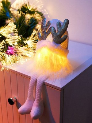 Фигура текстиль «Гном белая шапочка» 33 см, 1 LED, от батареек AG13x3, свечение тёплое белое