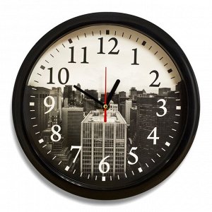 Часы настенные "Город", чёрный обод, 28х28 см