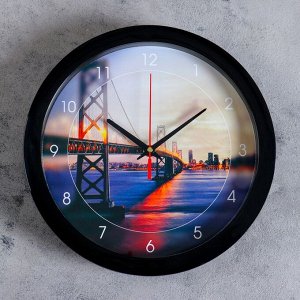 Часы настенные "Мост", чёрный обод, 28х28 см, в ассортименте