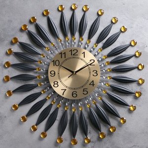 Часы настенные, серия: Ажур, "Сферы", черные лепестки, циферблат под золото, d=60 см
