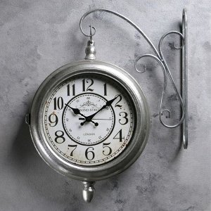 Часы настенные двойные, серия: Садовые, "Молинара", потёртое серебро, d=24 см, 45х37 см
