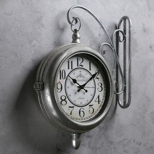 Часы настенные двойные, серия: Садовые, "Молинара", потёртое серебро, d=24 см, 45х37 см