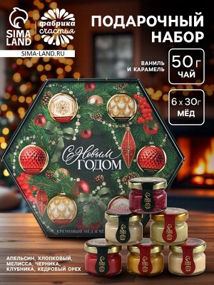 Подарочный набор «С новым годом!»: чай чёрный, крем-мёд (6 шт.x30 г)