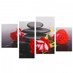 Картина модульная на подрамнике "Розы у камней" 2-30х45; 1-29,5х69; 1-34х69, 80*130см