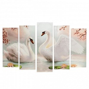 Модульная картина на подрамнике "Лебеди на пруду" 2-25х64, 2-25х71,1-25х80  125*80 см