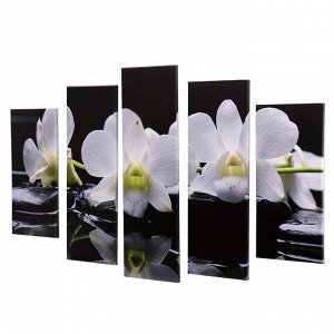 Модульная картина "Белые орхидеи у воды" (2-23х52; 2-24х70; 1-24х80) 120х80см
