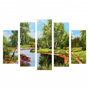 Модульная картина "Берёзы у реки" (2-23х52; 2-24х70; 1-24х80) 120х80см