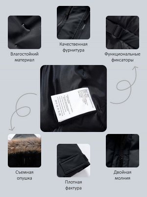 Парка зимняя мужская с капюшоном и мехом енот черного цвета 9537-1Ch