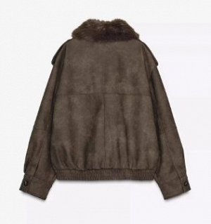 КУРТКА ИЗ ИСКУССТВЕННОЙ ЗАМШИ СО СЪЕМНЫМ ВОРОТНИКОМ, арт.4341785, коричневый