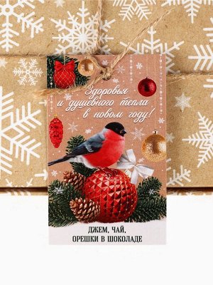Подарочный набор новогодний «Здоровья и душевного тепла»: джем 30 г, чай 20 г, орехи 50 г