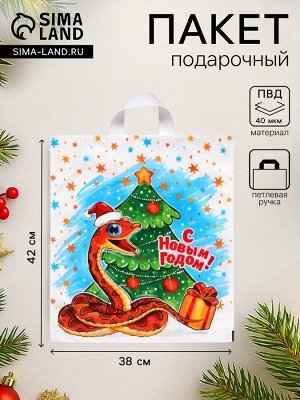 Пакет новогодний «Питоша», полиэтиленовый с петлевой ручкой, упаковка, 42x38 см