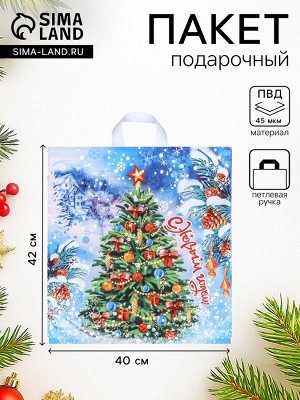 Пакет подарочный новогодний «Здравствуй ёлка», полиэтиленовый с петлевой ручкой, 40x42 см