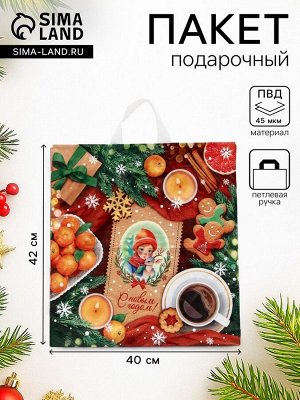 Пакет подарочный новогодний «Угощение», полиэтиленовый с петлевой ручкой, 40x42 см, 45 мкм