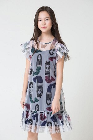 Платье(Весна-Лето)+girls (русалки на белом, черный)