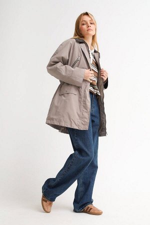 Парка утепленная женская серо-бежевая