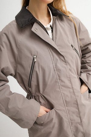 Парка утепленная женская серо-бежевая