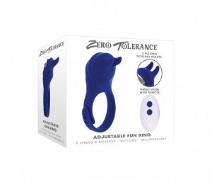 Синее эрекционное виброкольцо с клиторальной подушечкой и пультом ДУ Adjustable Fun Ring