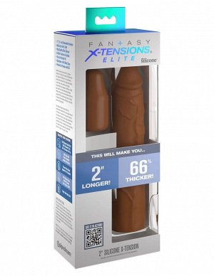 Коричневая насадка на член 2" Silicone X-tension - 20,3 см.