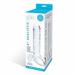 Прозрачный фаллоимитатор 8" Realistic Ribbed Glass Dildo - 20,3 см.
