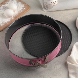 Форма для выпечки разъёмная Доляна «Элин», d=24 см, антипригарное покрытие, в комплекте кисточка, лопатка, венчик, цвет розовый