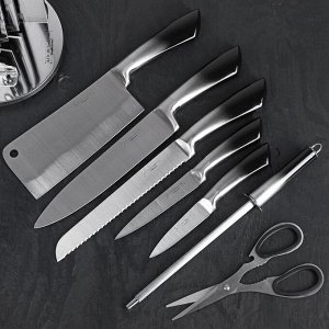 Набор ножей «Градиент», 7 предметов: 5 ножей, лезвие 8,5 см, 11,5 см, 16,5 см, 20 см, 20 см, мусат, ножницы, цвет чёрный