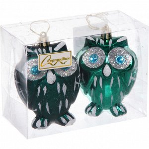 Елочные игрушки "Brilliant Owl" 8 см (набор 2 шт), Изумруд